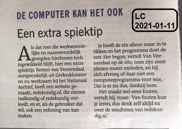 Redekundig.nl in de Leeuwarder Courant van 11 januari 2021
